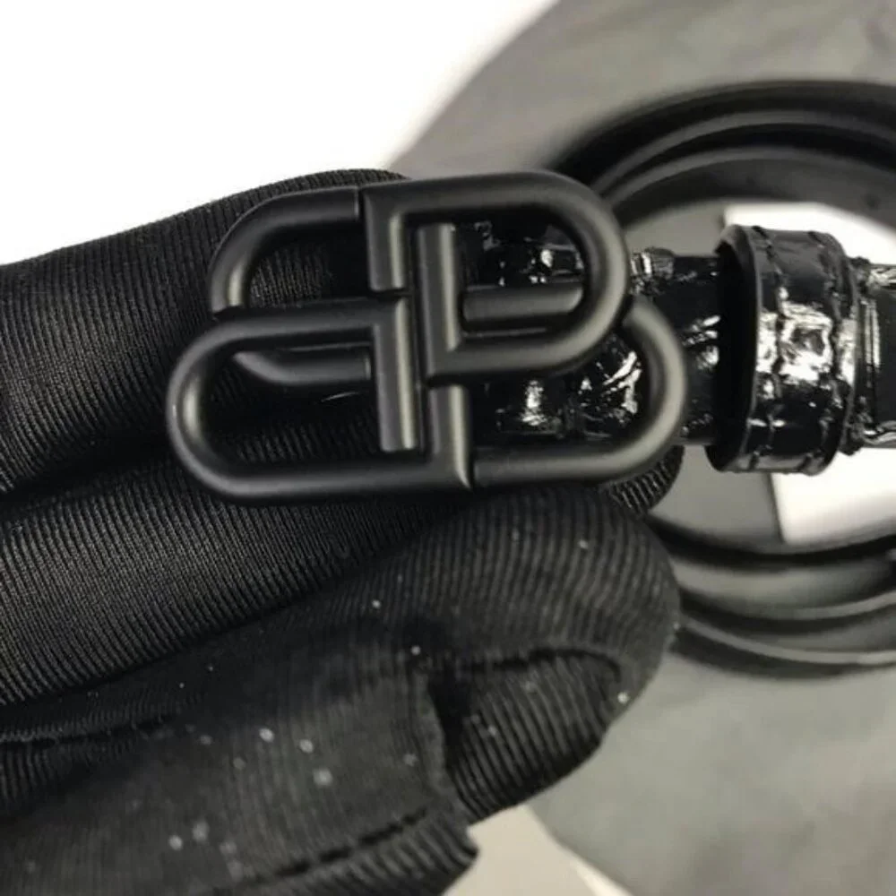 New Authentic Balenciaga BB Logo Buckle Croc Embossed Leather Skinny Belt - Picture 11 of 14